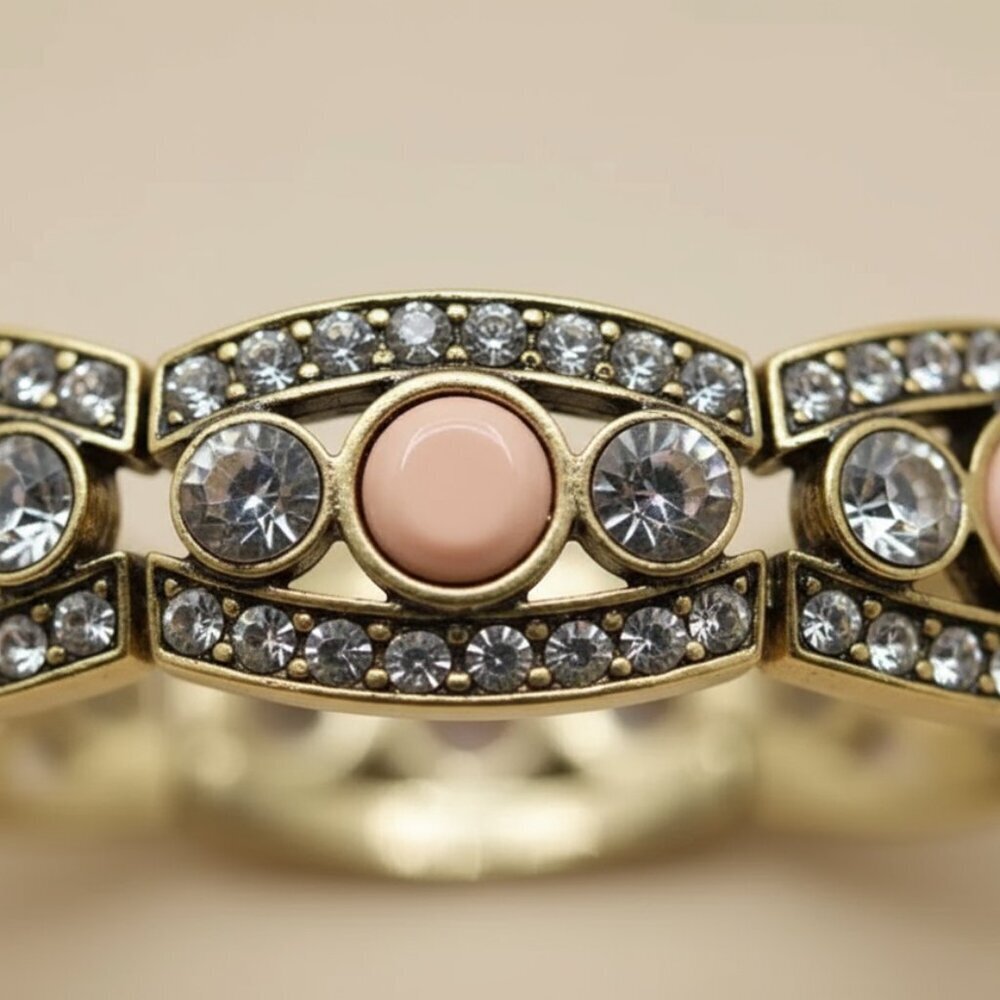 Nwt J.Crew Gold Tone Crystal Stretch Bracelet Peach Accents Womens A6221